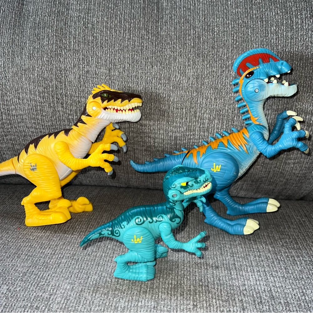 Jurassic World Playskool Dinosaurs 9" Raptor lot of 3  Lights Sound Hasbro Roars